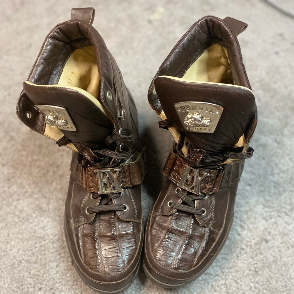 Fennix Italy Boots Caiman Size 9 Brown Flawed Authentic